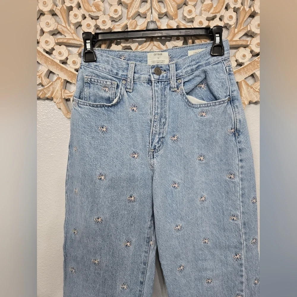 Cotton On Pink Bow Embroidered Loose Straight Jeans